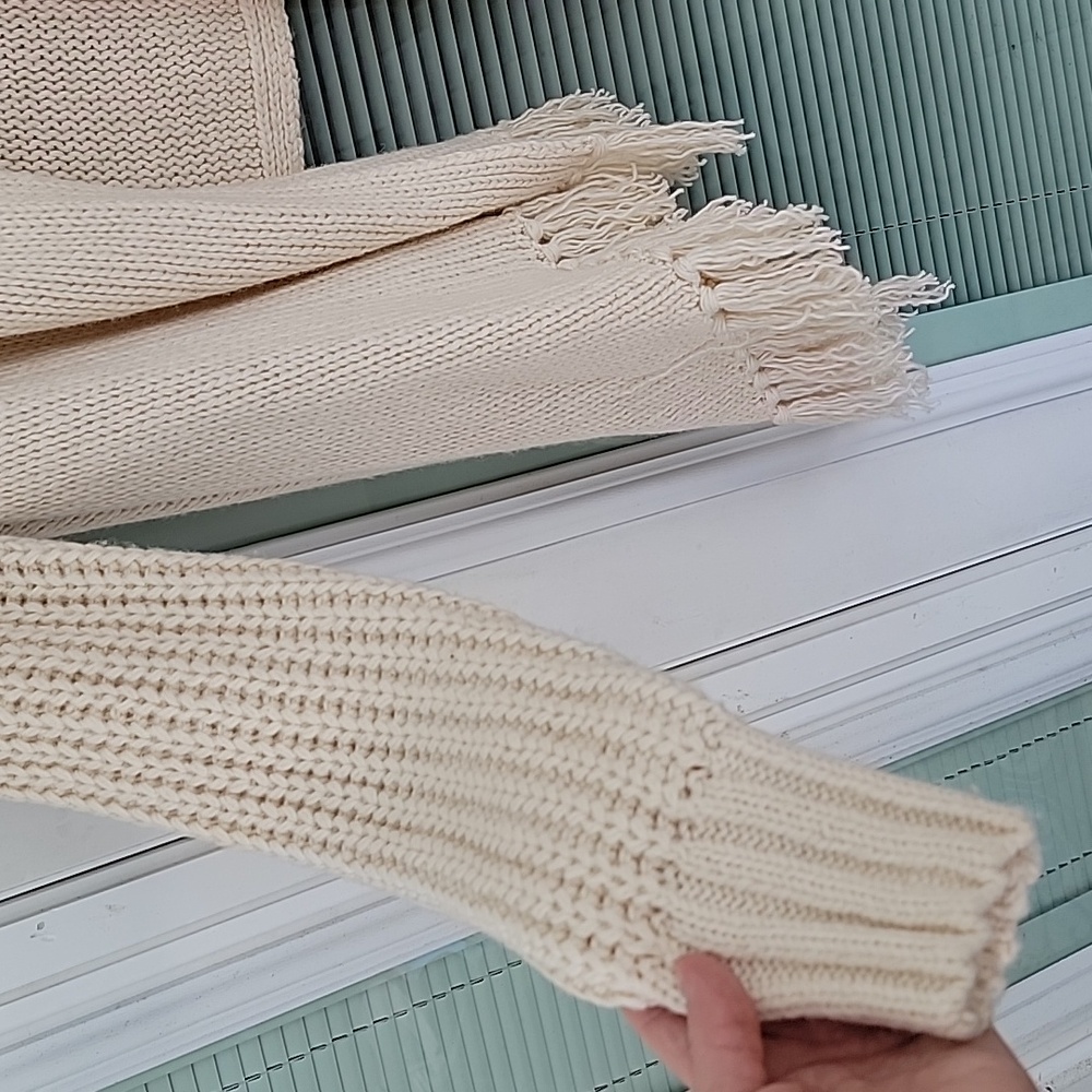 Victoria's Secret Chunky Knit Cardigan Sweater Sz SP Asymmetrical Fringe Cream - Picture 8 of 11
